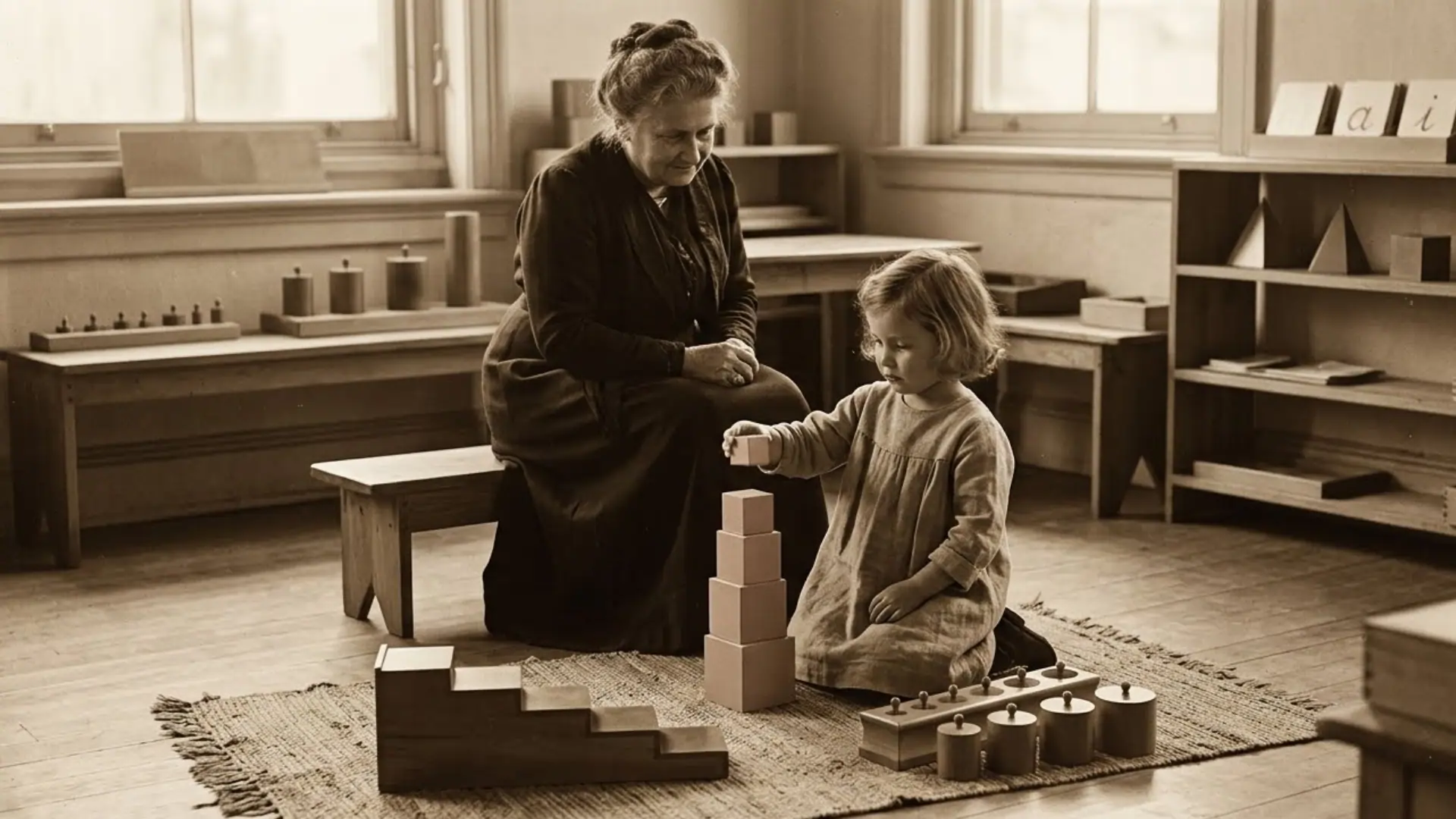o desenho do foco - os primeiros materiais de madeira feitos por maria montessori